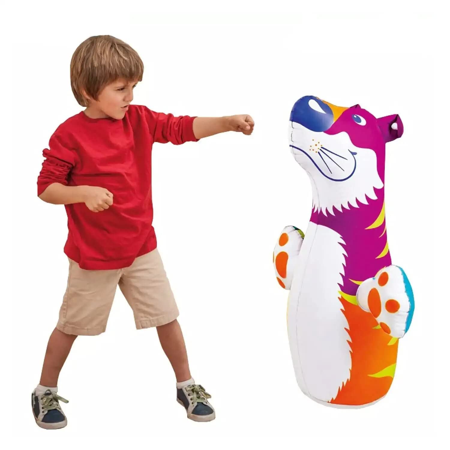 Tigru gonflabil, Zola®, pentru copii, portocaliu, mov, dimensiune 90x55 cm Tigru gonflabil, Zola®, pentru copii, portocaliu, mov, dimensiune 90x55 cm